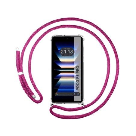 Funda Colgante Transparente para Xiaomi Poco F5 Pro 5G con Cordon Rosa Fucsia