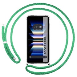 Funda Colgante Transparente para Xiaomi Poco F5 Pro 5G con Cordon Verde Agua