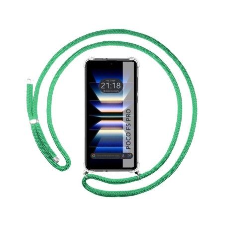 Funda Colgante Transparente para Xiaomi Poco F5 Pro 5G con Cordon Verde Agua