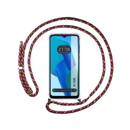 Funda Colgante Transparente para Oppo A16K con Cordon Rosa / Dorado