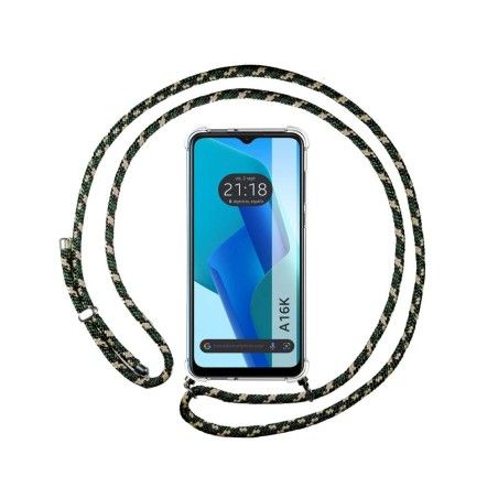 Funda Colgante Transparente para Oppo A16K con Cordon Verde / Dorado