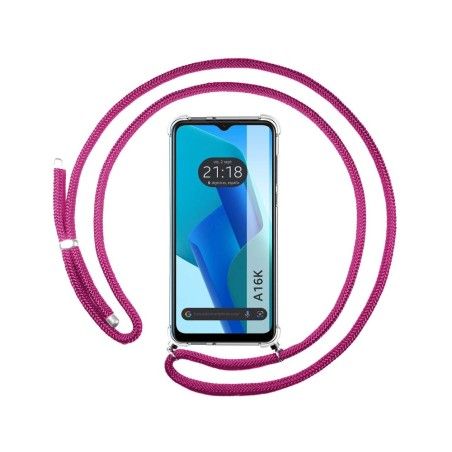 Funda Colgante Transparente para Oppo A16K con Cordon Rosa Fucsia