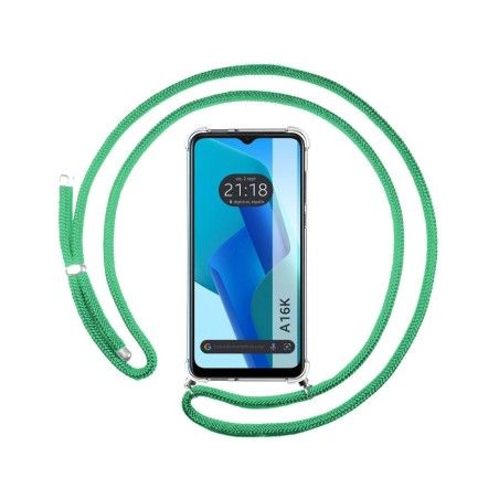 Funda Colgante Transparente para Oppo A16K con Cordon Verde Agua