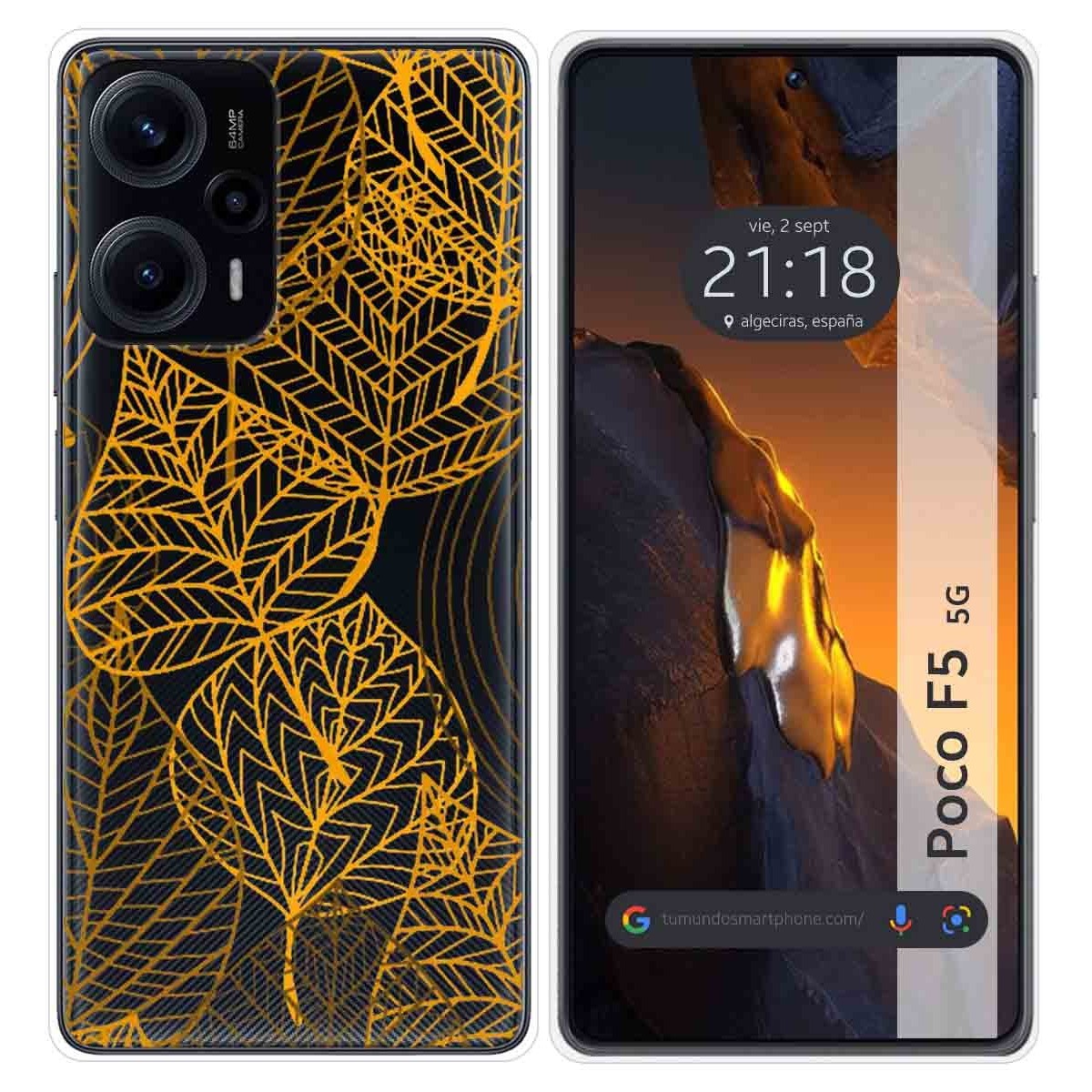 Funda Silicona Transparente para Xiaomi Poco F5 5G diseño Hojas Dibujos