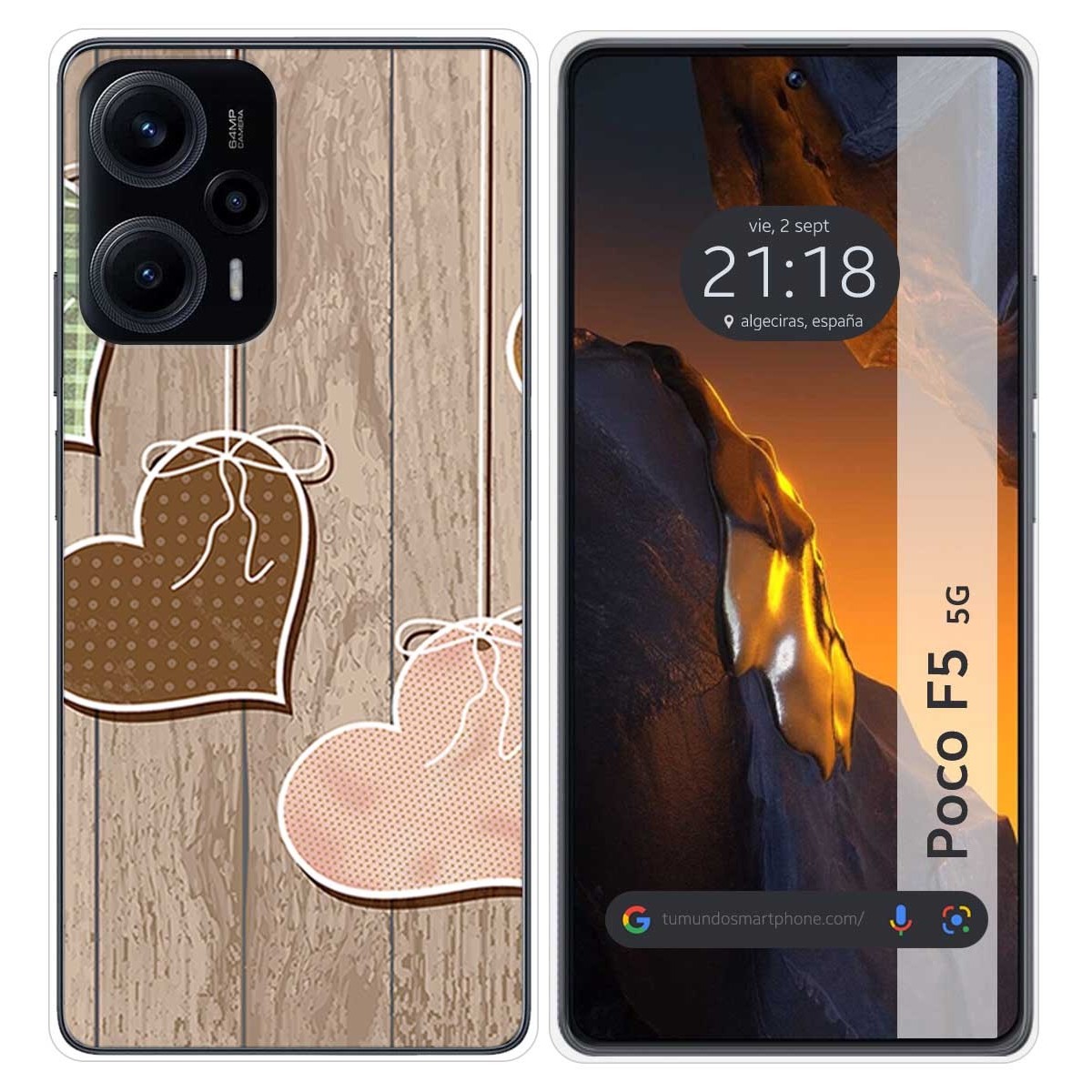 Funda Silicona para Xiaomi Poco F5 5G diseño Corazones Madera Dibujos