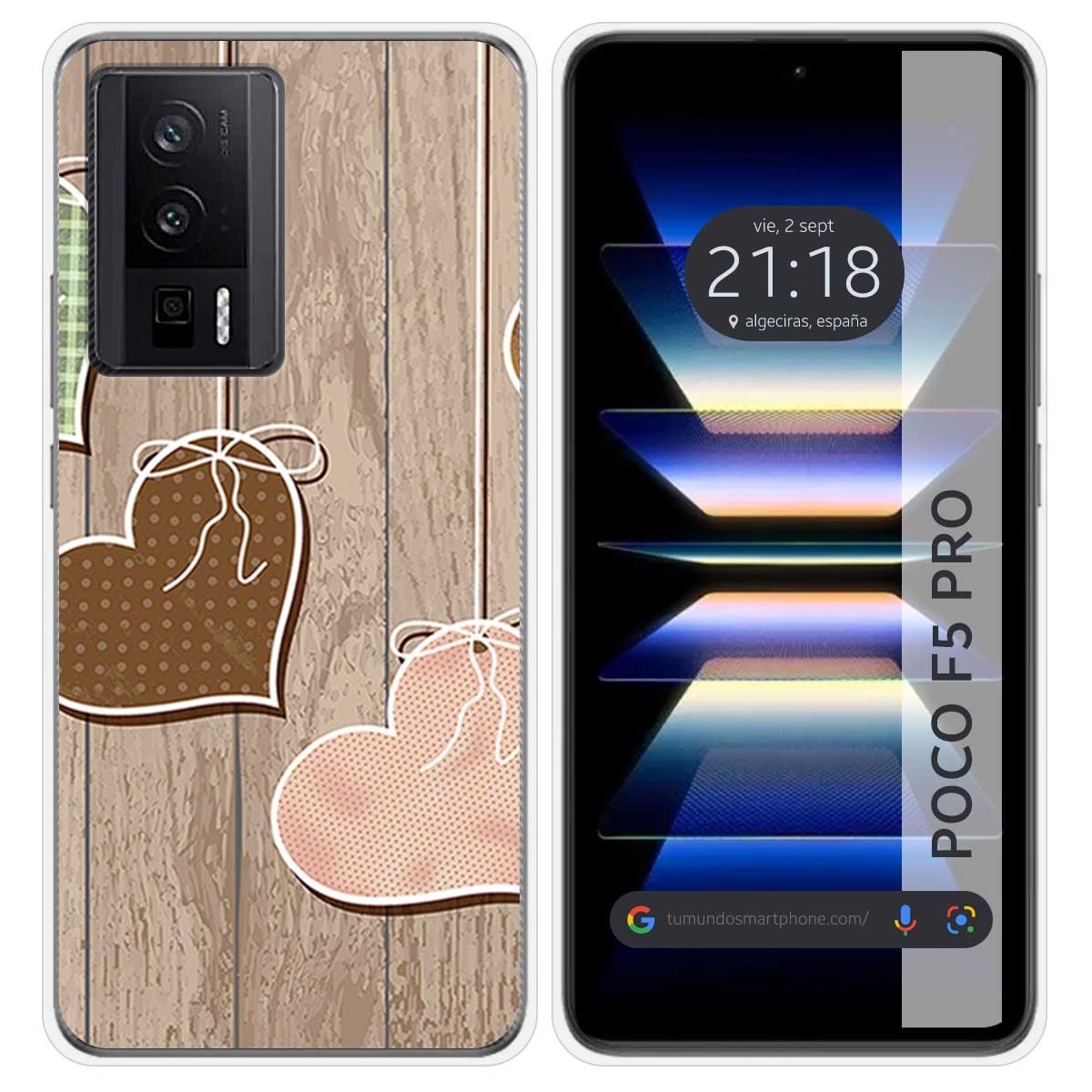 Funda Silicona para Xiaomi POCO F5 Pro 5G diseño Corazones Madera Dibujos