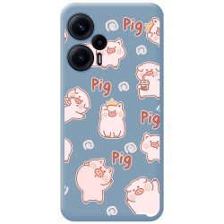 Funda Silicona Líquida Azul para Xiaomi POCO F5 5G diseño Cerdos Dibujos