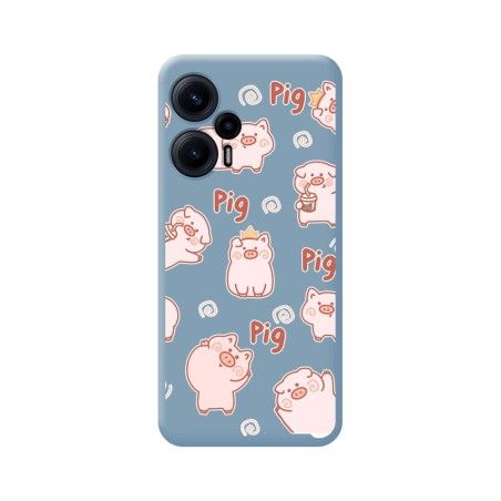 Funda Silicona Líquida Azul para Xiaomi POCO F5 5G diseño Cerdos Dibujos