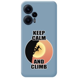 Funda Silicona Líquida Azul para Xiaomi POCO F5 5G diseño Mujer Escalada Dibujos