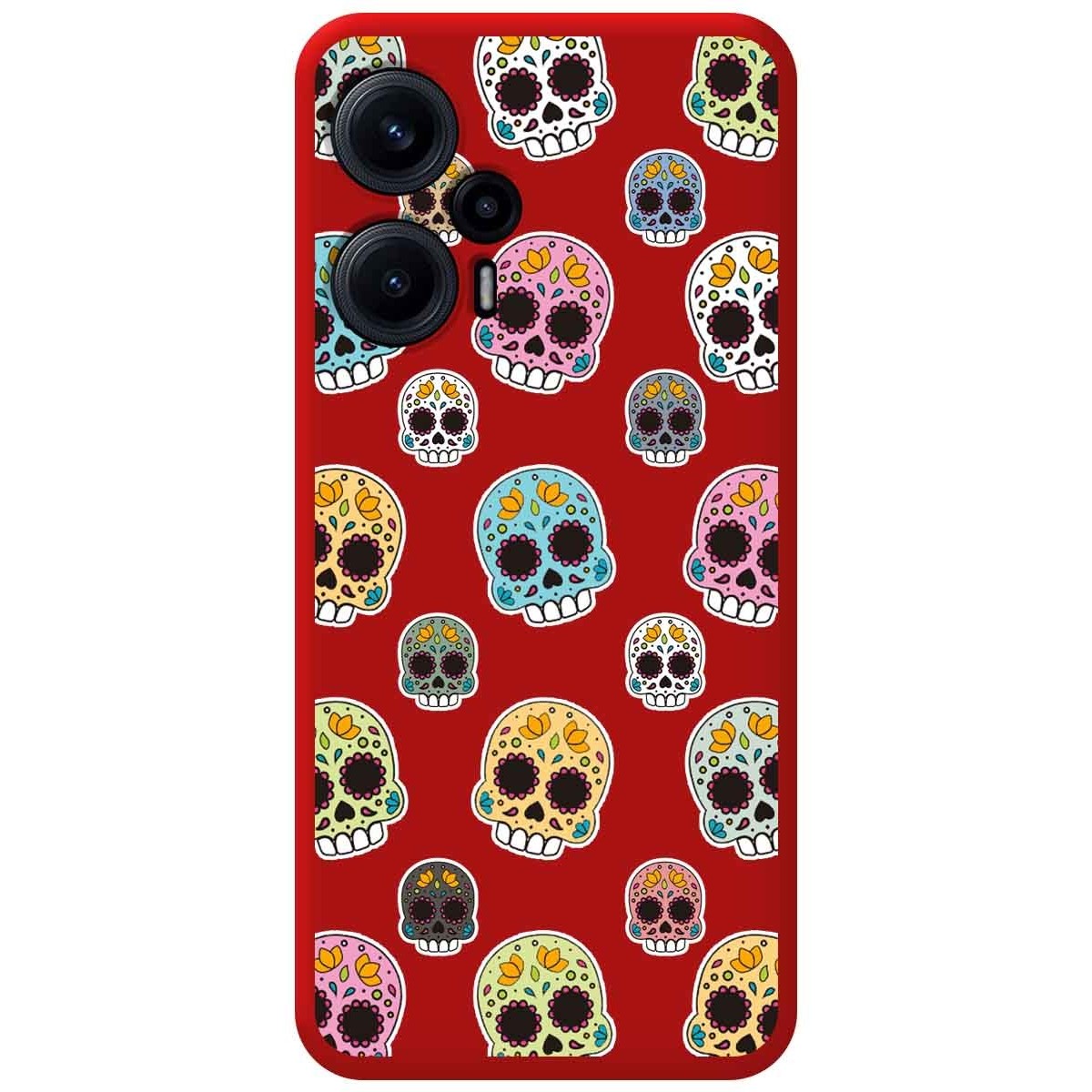 Funda Silicona Líquida Roja para Xiaomi POCO F5 5G diseño Catrina Dibujos