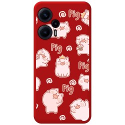Funda Silicona Líquida Roja para Xiaomi POCO F5 5G diseño Cerdos Dibujos
