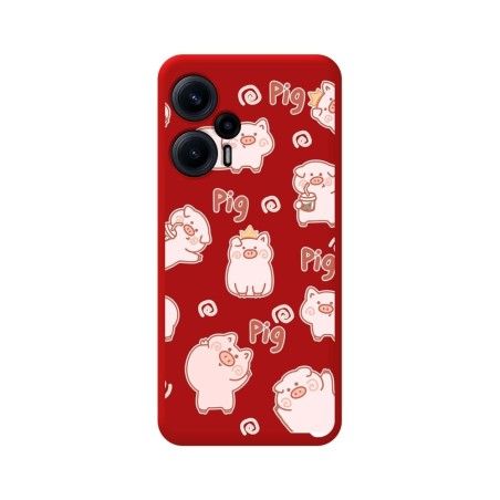 Funda Silicona Líquida Roja para Xiaomi POCO F5 5G diseño Cerdos Dibujos