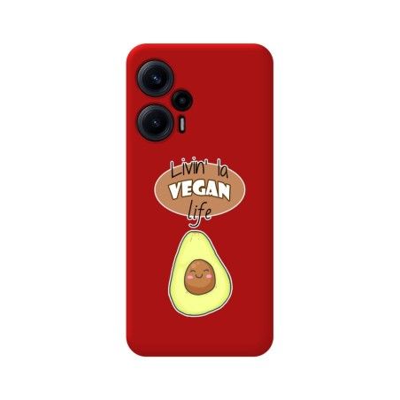 Funda Silicona Líquida Roja para Xiaomi POCO F5 5G diseño Vegan Life Dibujos
