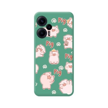 Funda Silicona Líquida Verde para Xiaomi POCO F5 5G diseño Cerdos Dibujos