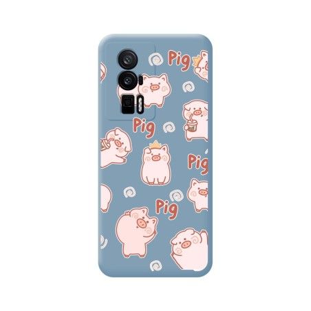 Funda Silicona Líquida Azul para Xiaomi POCO F5 Pro 5G diseño Cerdos Dibujos