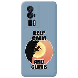 Funda Silicona Líquida Azul para Xiaomi POCO F5 Pro 5G diseño Mujer Escalada Dibujos