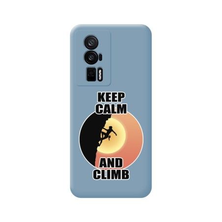 Funda Silicona Líquida Azul para Xiaomi POCO F5 Pro 5G diseño Mujer Escalada Dibujos