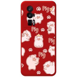 Funda Silicona Líquida Roja para Xiaomi POCO F5 Pro 5G diseño Cerdos Dibujos