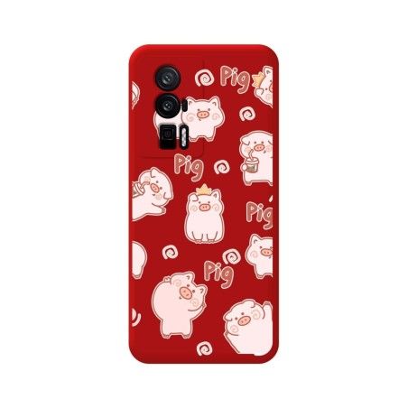 Funda Silicona Líquida Roja para Xiaomi POCO F5 Pro 5G diseño Cerdos Dibujos