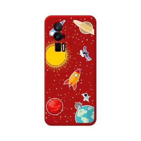 Funda Silicona Líquida Roja para Xiaomi POCO F5 Pro 5G diseño Espacio Dibujos