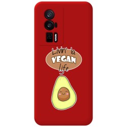 Funda Silicona Líquida Roja para Xiaomi POCO F5 Pro 5G diseño Vegan Life Dibujos