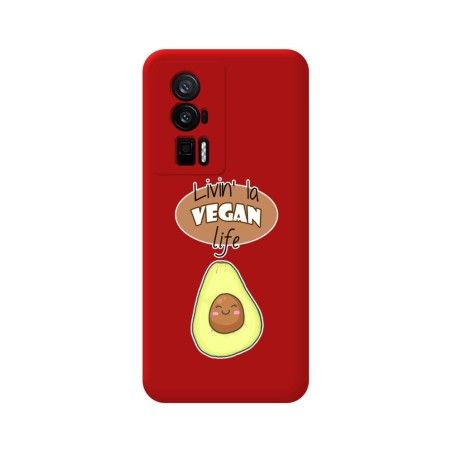 Funda Silicona Líquida Roja para Xiaomi POCO F5 Pro 5G diseño Vegan Life Dibujos