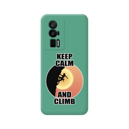 Funda Silicona Líquida Verde para Xiaomi POCO F5 Pro 5G diseño Mujer Escalada Dibujos