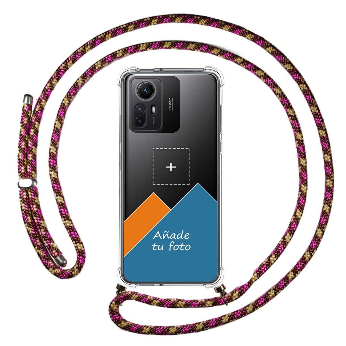 Personaliza tu Funda Colgante Transparente para Xiaomi Redmi Note 12S con Cordon Rosa / Dorado Dibujo Personalizada