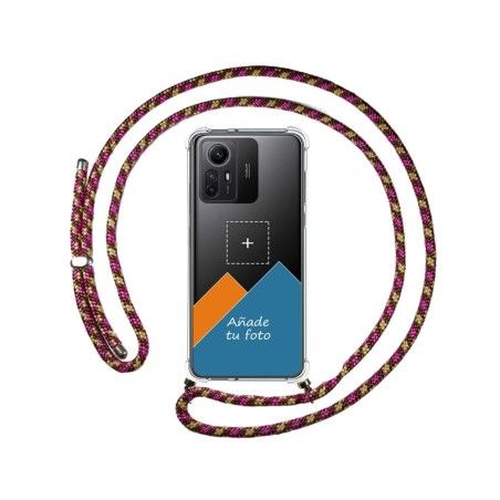 Personaliza tu Funda Colgante Transparente para Xiaomi Redmi Note 12S con Cordon Rosa / Dorado Dibujo Personalizada