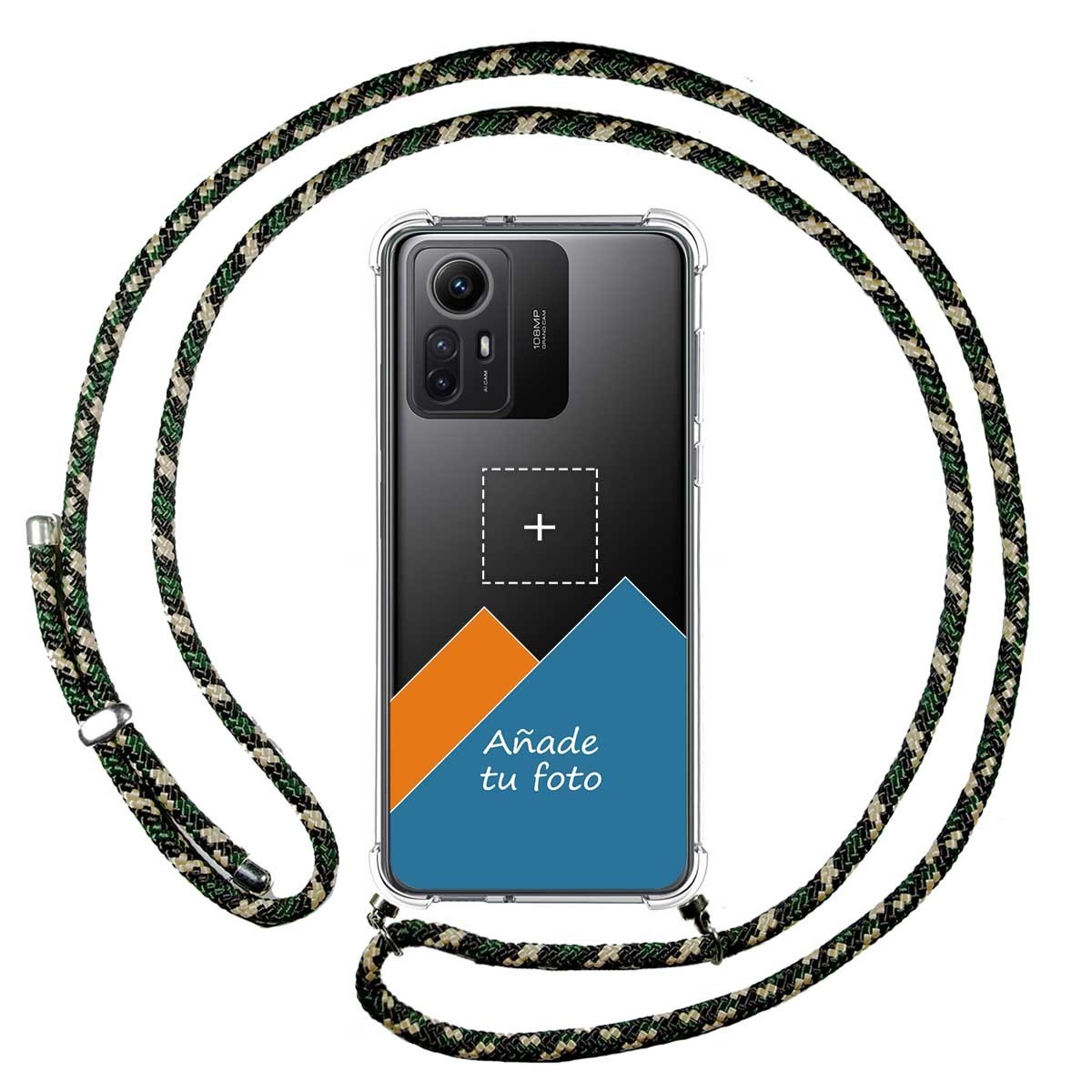 Personaliza tu Funda Colgante Transparente para Xiaomi Redmi Note 12S con Cordon Verde / Dorado Dibujo Personalizada