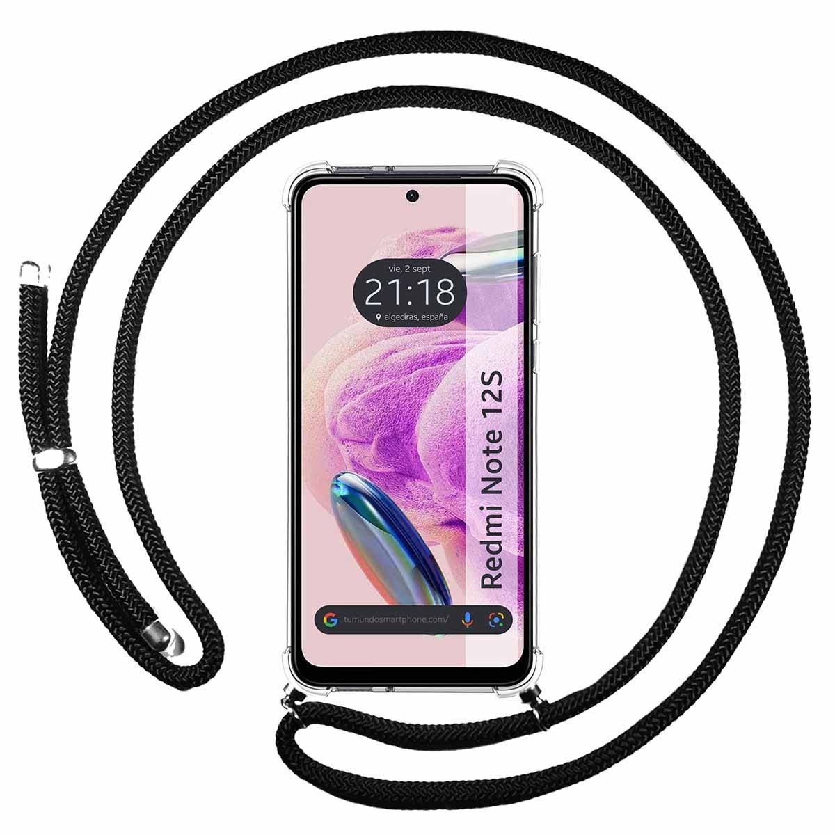 Funda Colgante Transparente compatible con Xiaomi Redmi Note 12S con Cordon Negro