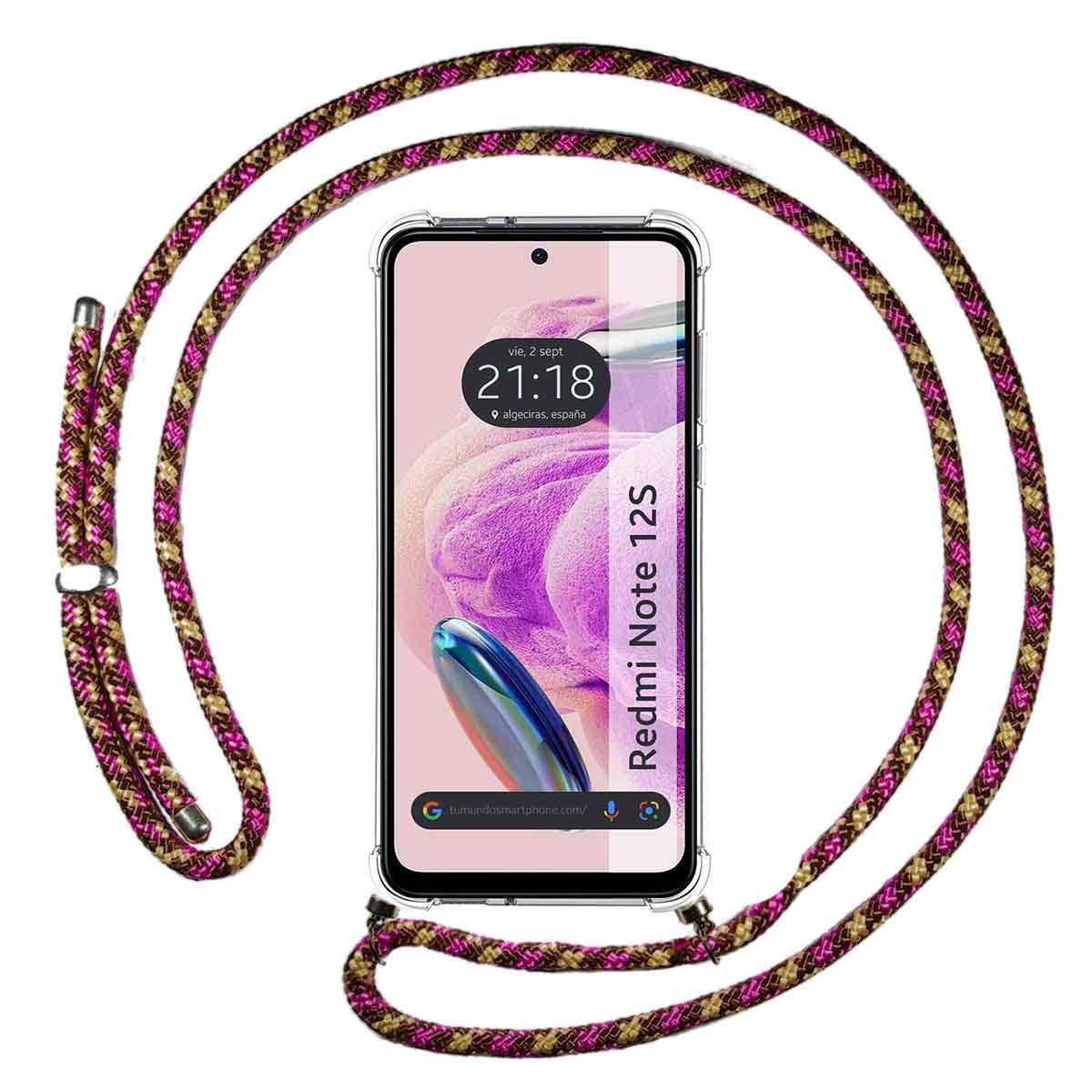 Funda Colgante Transparente compatible con Xiaomi Redmi Note 12S con Cordon Rosa / Dorado