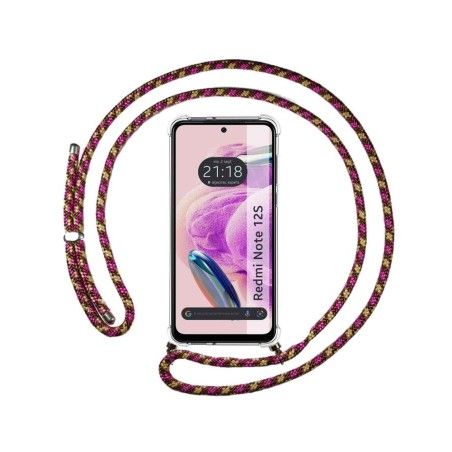Funda Colgante Transparente compatible con Xiaomi Redmi Note 12S con Cordon Rosa / Dorado