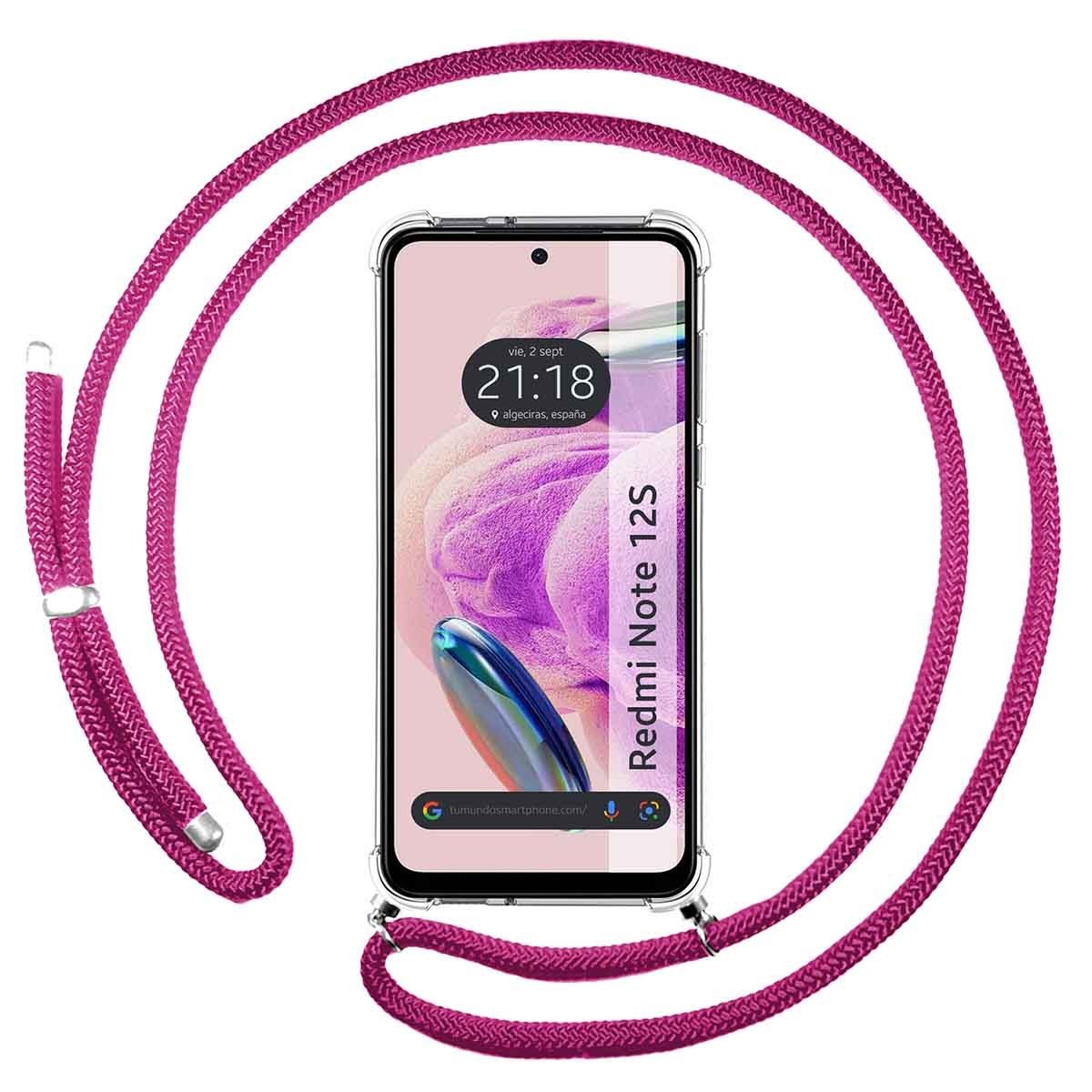 Funda Colgante Transparente compatible con Xiaomi Redmi Note 12S con Cordon Rosa Fucsia