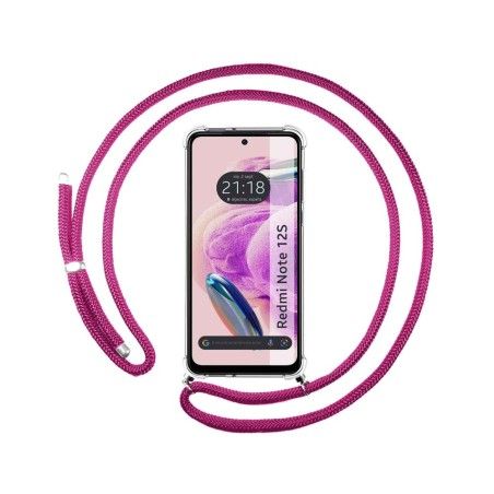 Funda Colgante Transparente compatible con Xiaomi Redmi Note 12S con Cordon Rosa Fucsia