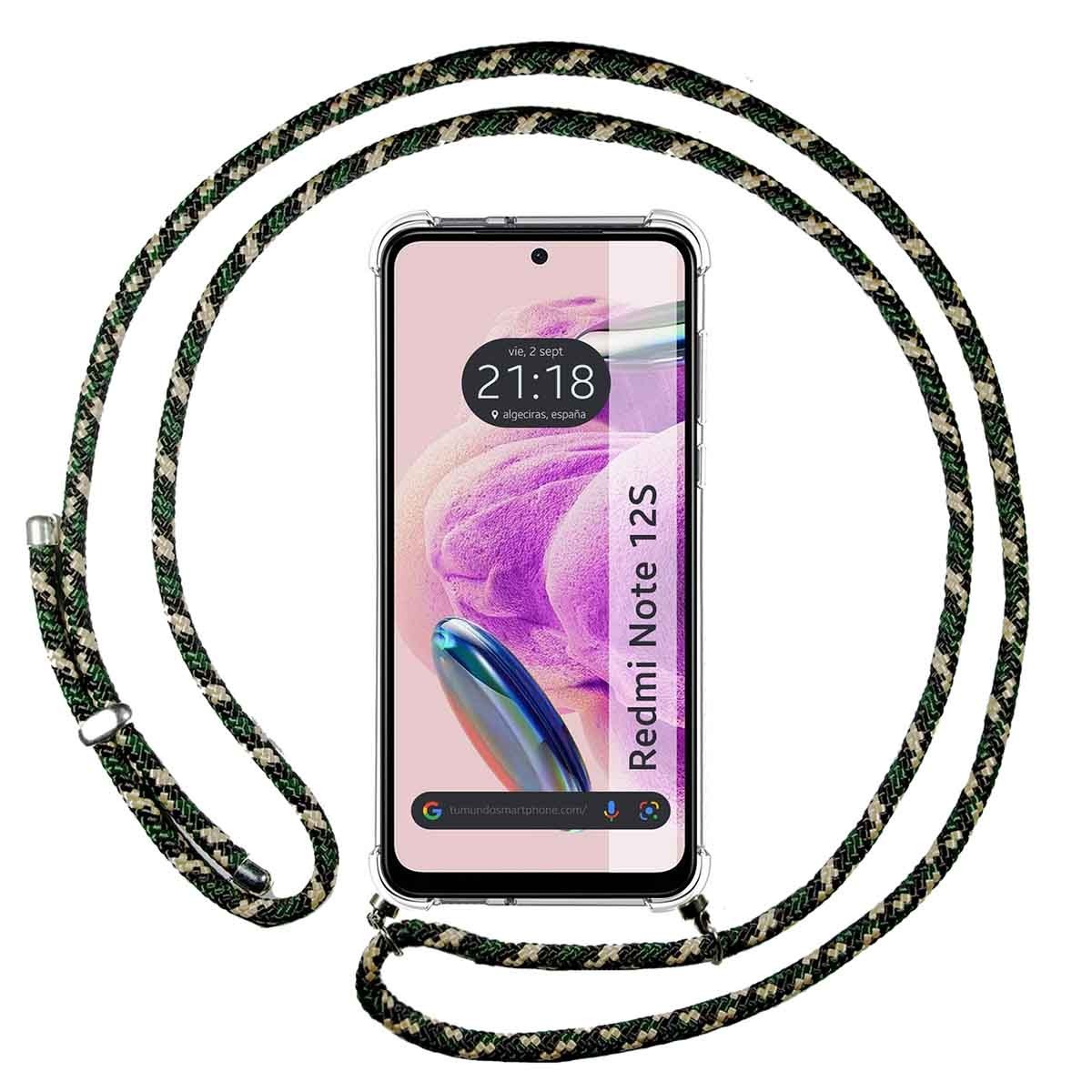 Funda Colgante Transparente compatible con Xiaomi Redmi Note 12S con Cordon Verde / Dorado