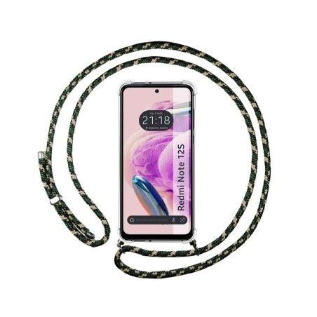 Funda Colgante Transparente compatible con Xiaomi Redmi Note 12S con Cordon Verde / Dorado