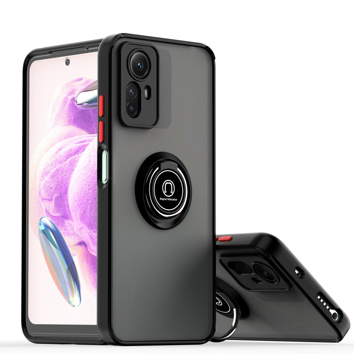Funda Mate con Borde Negro y Anillo Giratorio 360 compatible con Xiaomi Redmi Note 12S