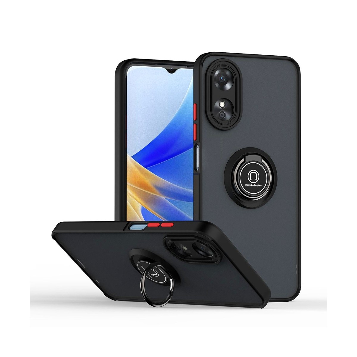 Funda Mate con Borde Negra y Anillo Giratorio 360 para Oppo A98 5G