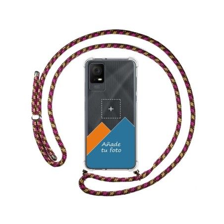 Personaliza tu Funda Colgante Transparente para TCL 408 con Cordon Rosa/Dorado Dibujo Personalizada