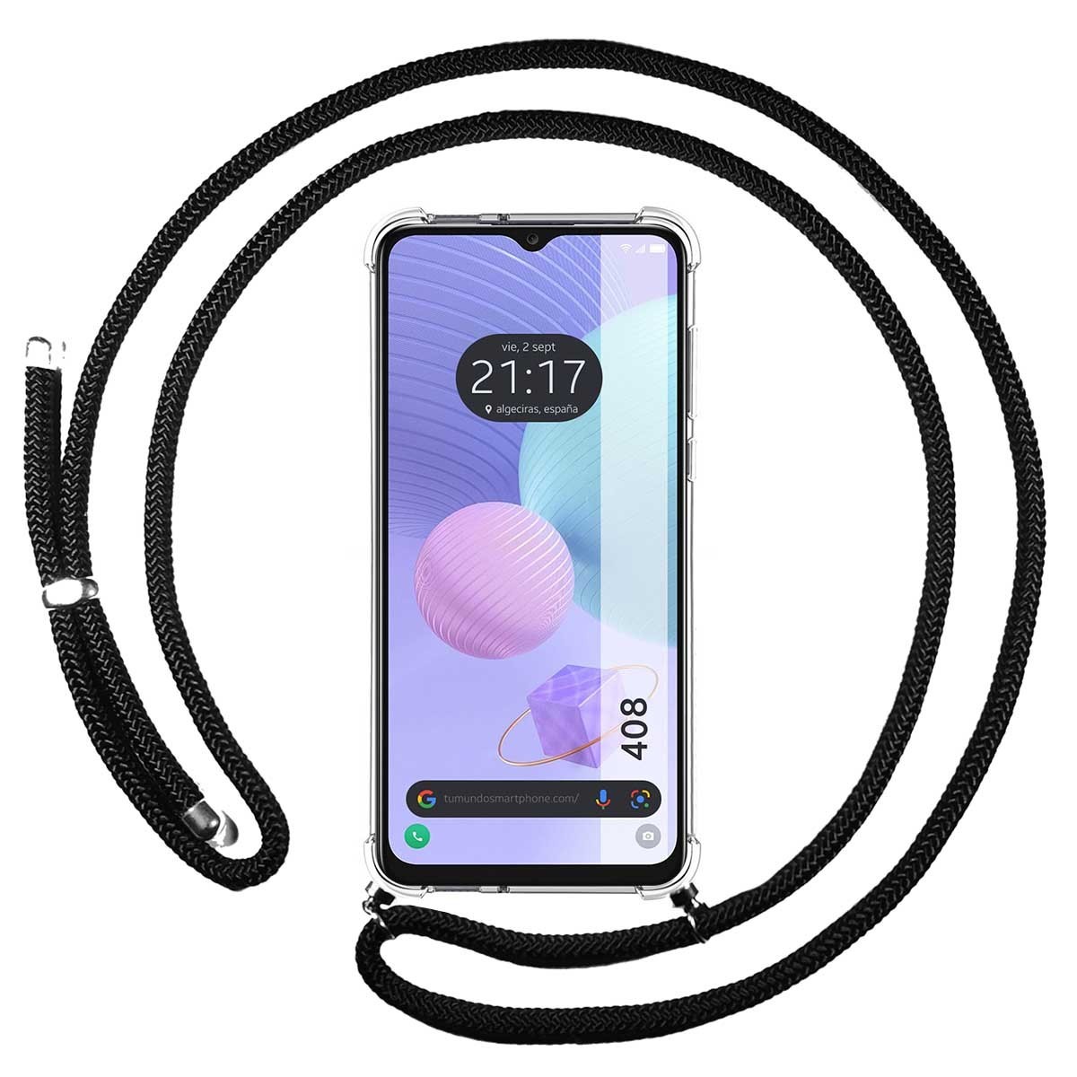 Funda Colgante Transparente para TCL 408 con Cordon Negro
