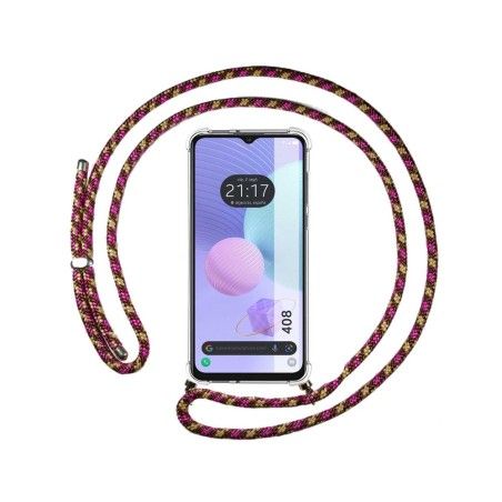 Funda Colgante Transparente para TCL 408 con Cordon Rosa/Dorado