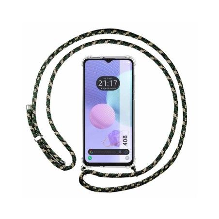 Funda Colgante Transparente para TCL 408 con Cordon Verde/Dorado