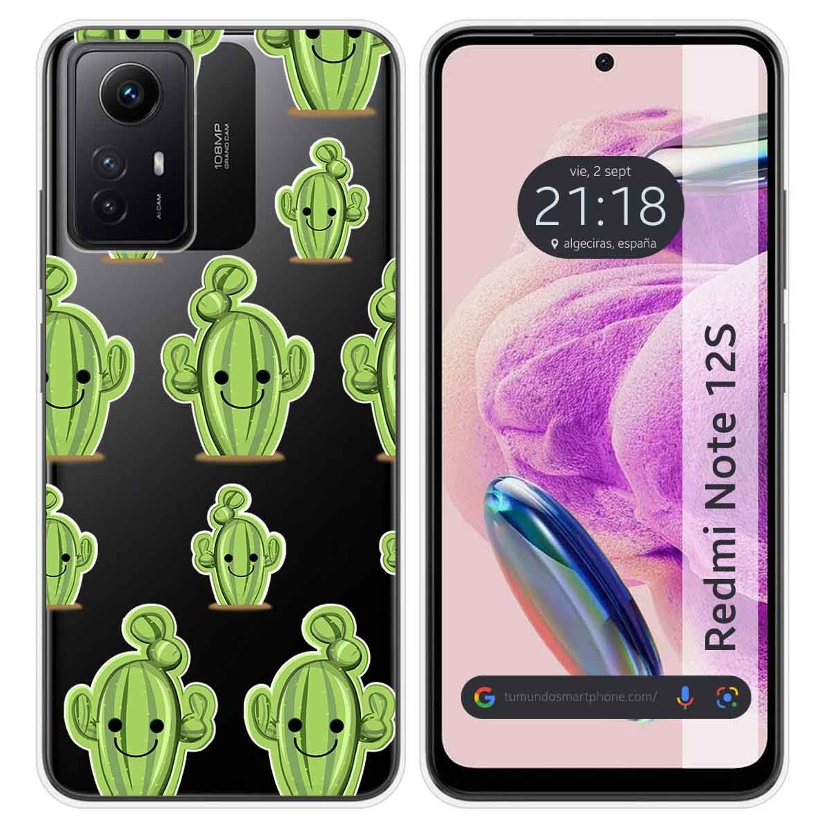 Funda Silicona Transparente compatible con Xiaomi Redmi Note 12S diseño Cactus Dibujos