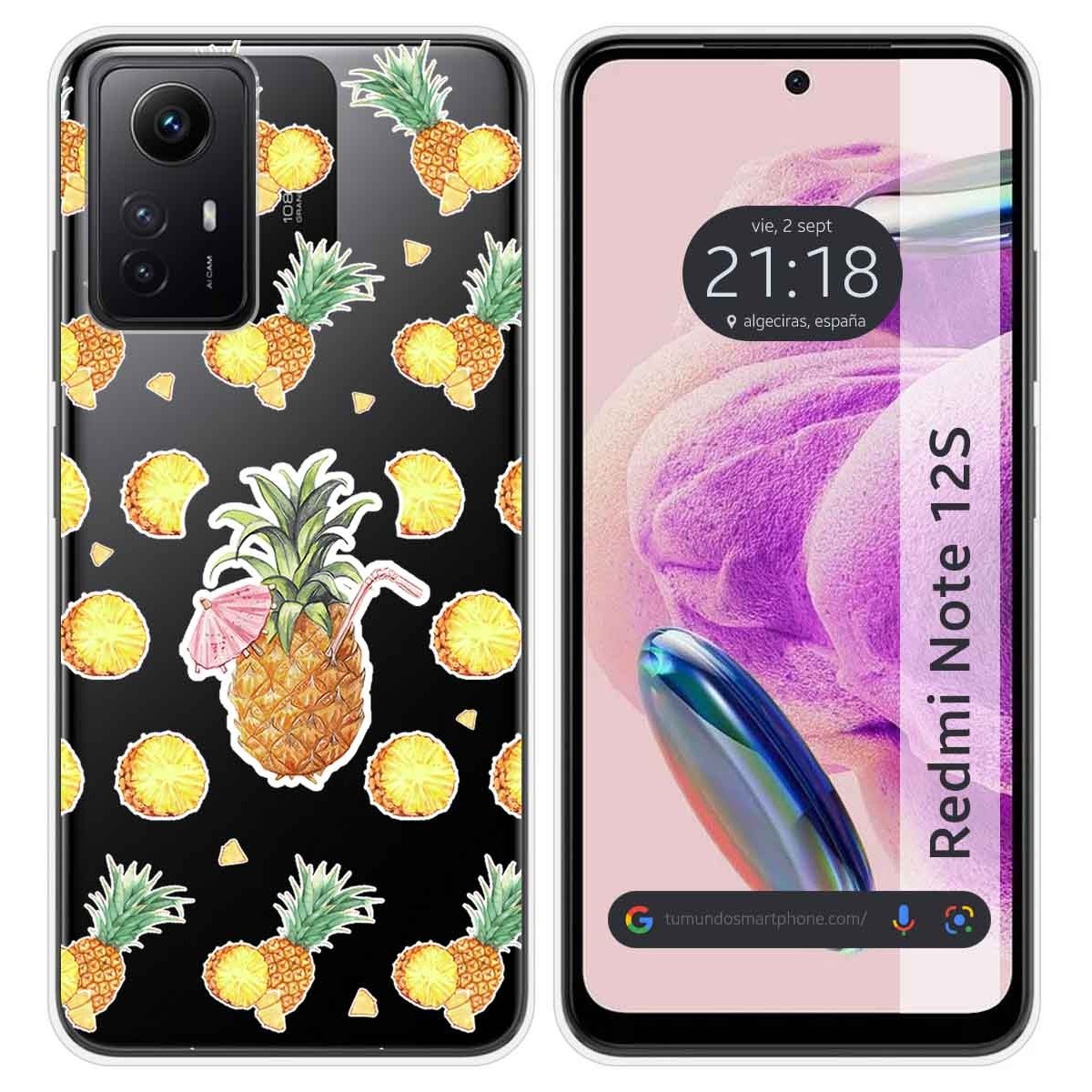 Funda Silicona Transparente compatible con Xiaomi Redmi Note 12S diseño Piña Dibujos
