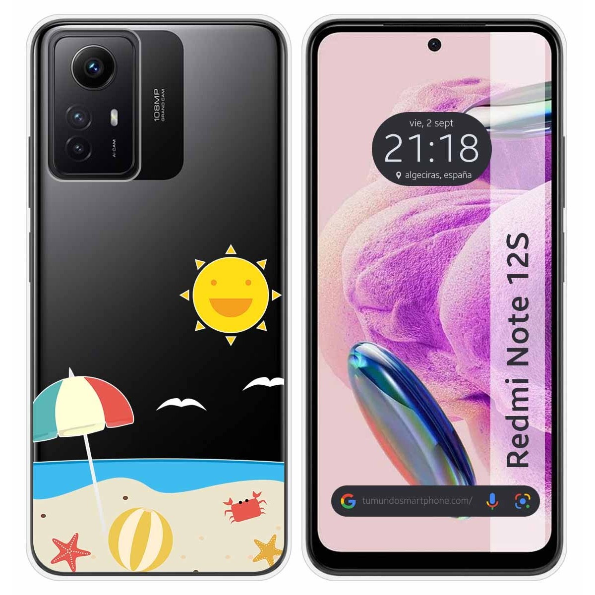 Funda Silicona Transparente compatible con Xiaomi Redmi Note 12S diseño Playa Dibujos