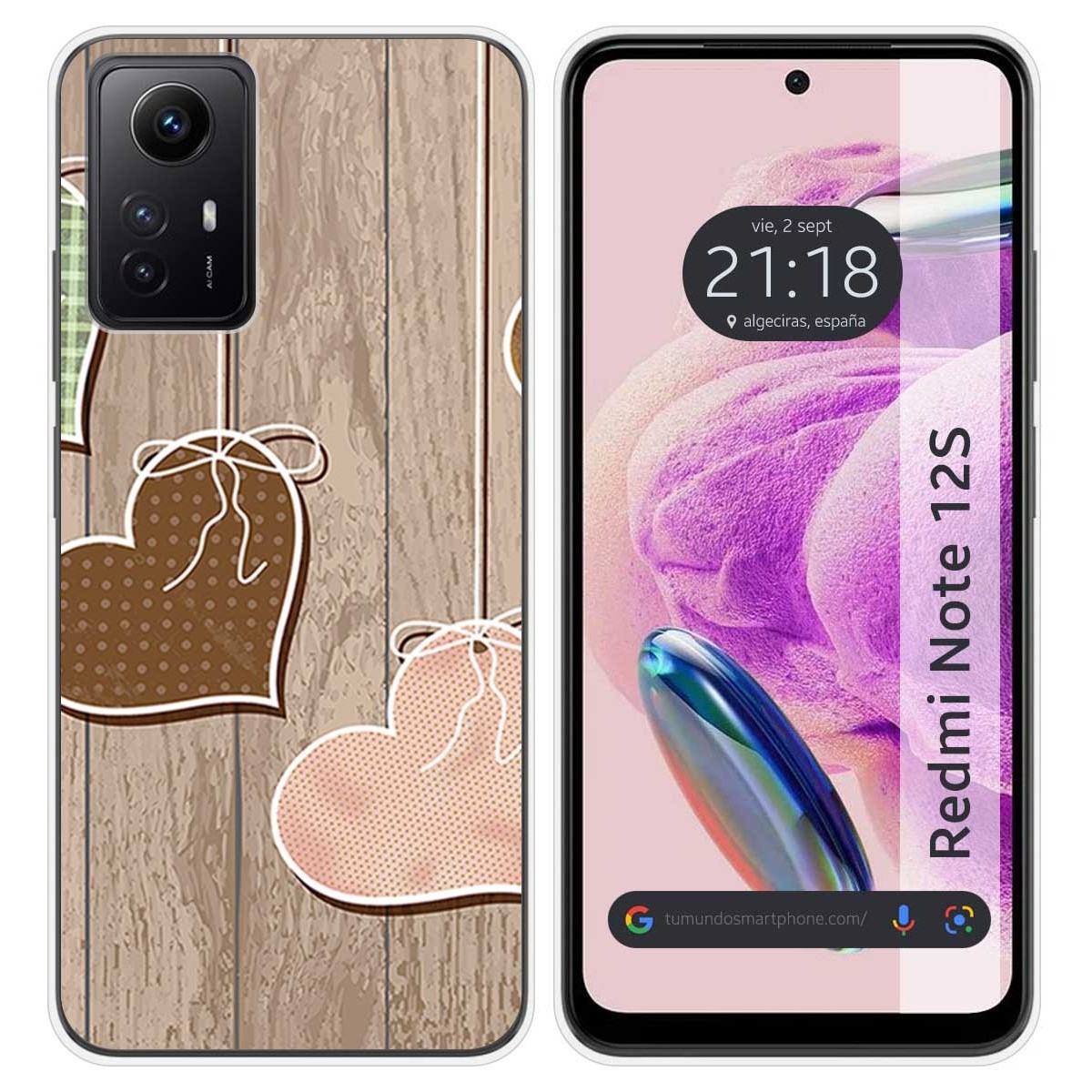 Funda Silicona compatible con Xiaomi Redmi Note 12S diseño Corazones Madera Dibujos