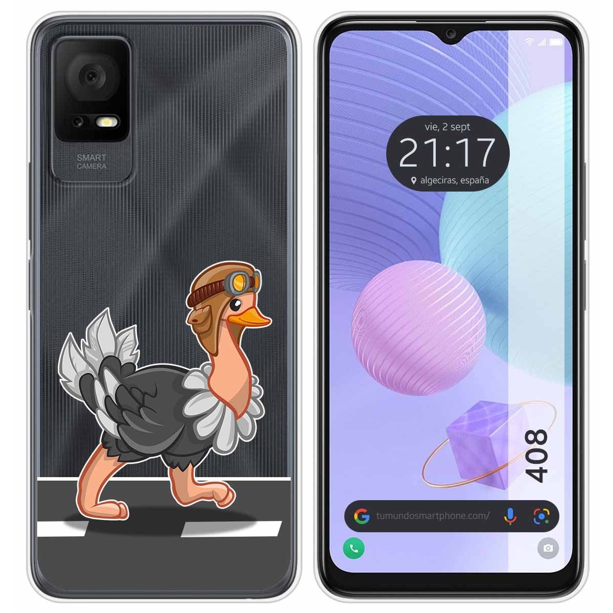 Funda Silicona Transparente para TCL 408 diseño Avestruz Dibujos