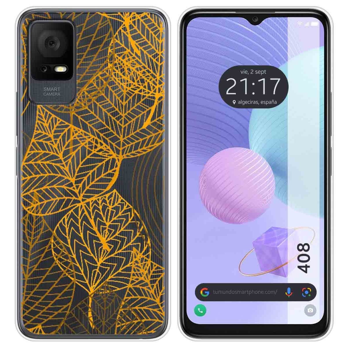 Funda Silicona Transparente para TCL 408 diseño Hojas Dibujos