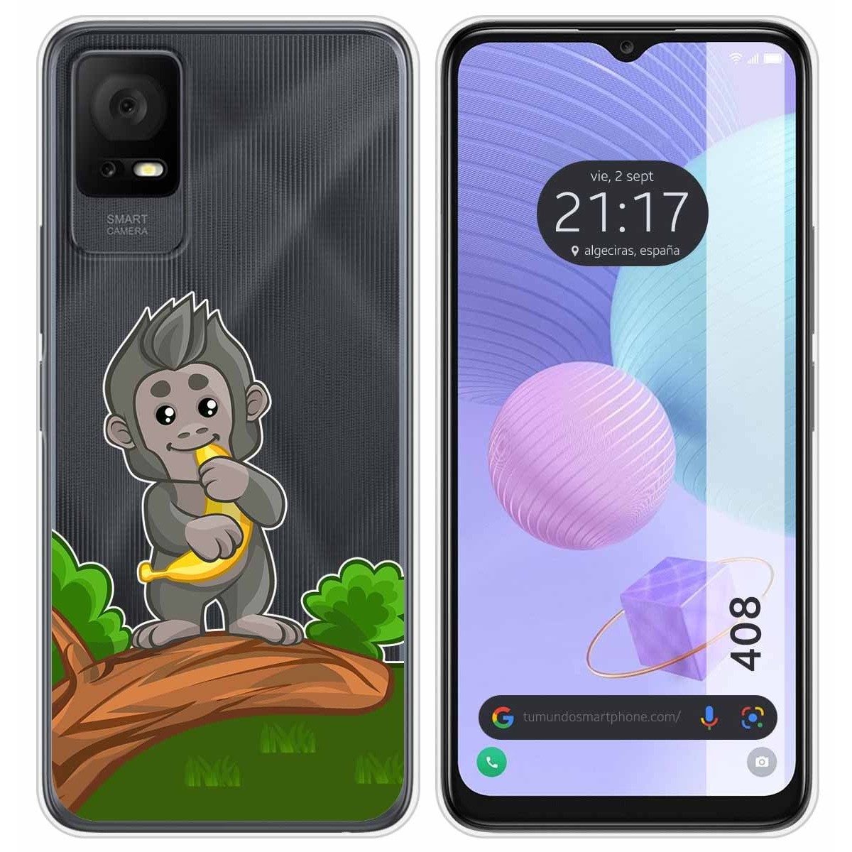 Funda Silicona Transparente para TCL 408 diseño Mono Dibujos